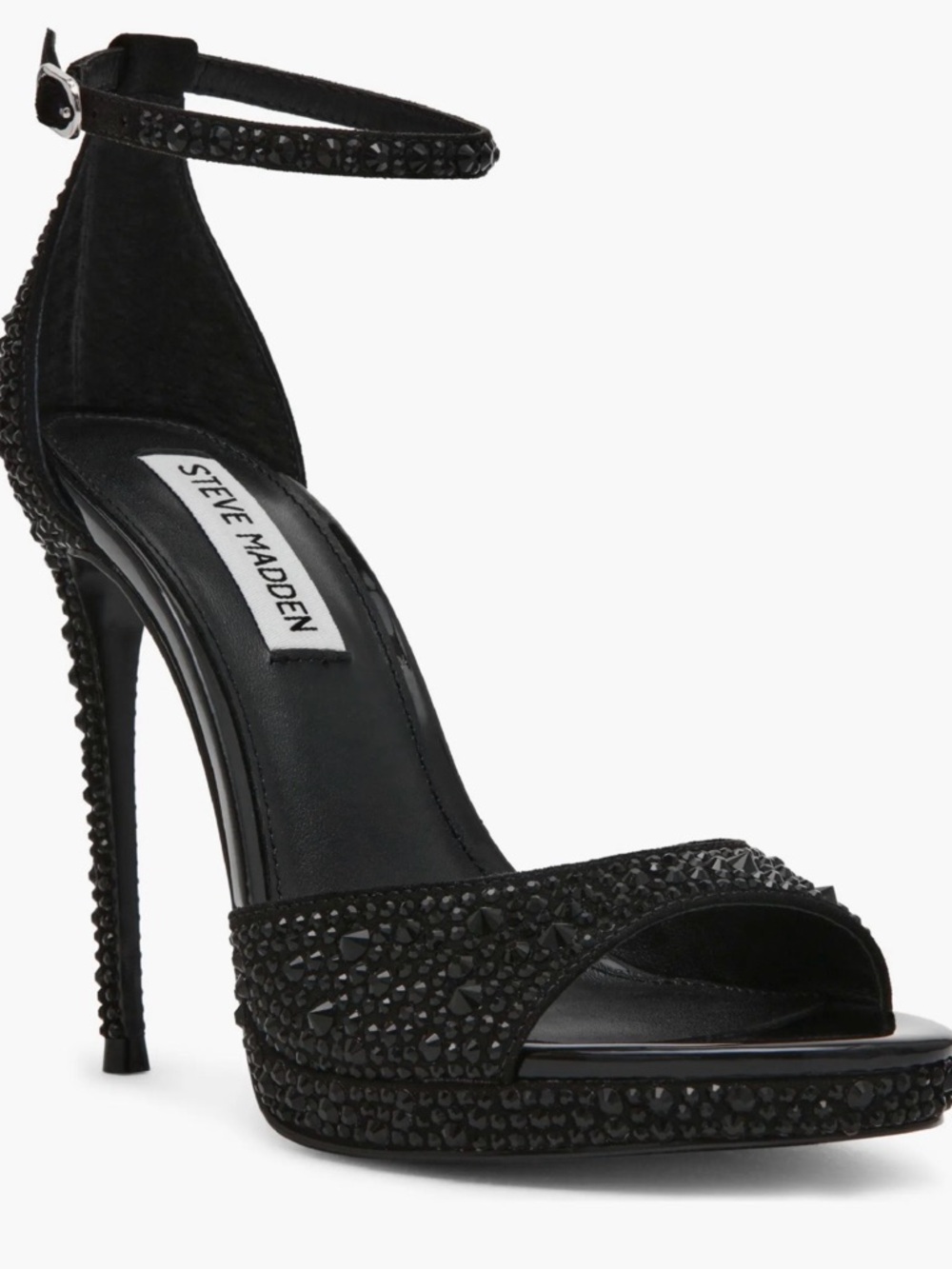 Steve Madden Black Crystal Ankle-Strap Stiletto Heels